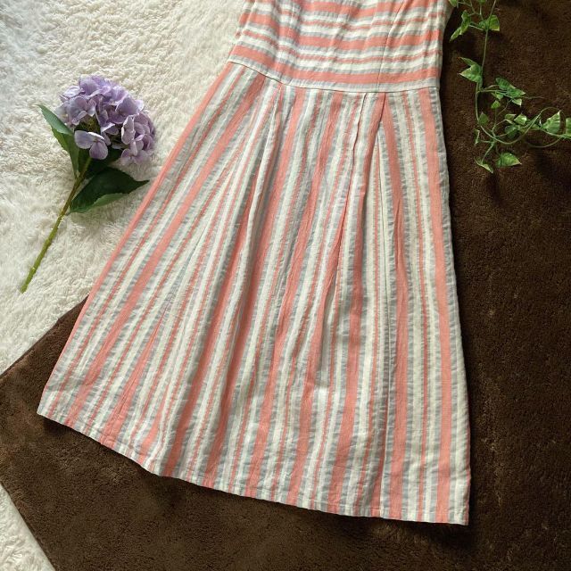 ローラアシュレイ オレンジ ストライプ ワンピース