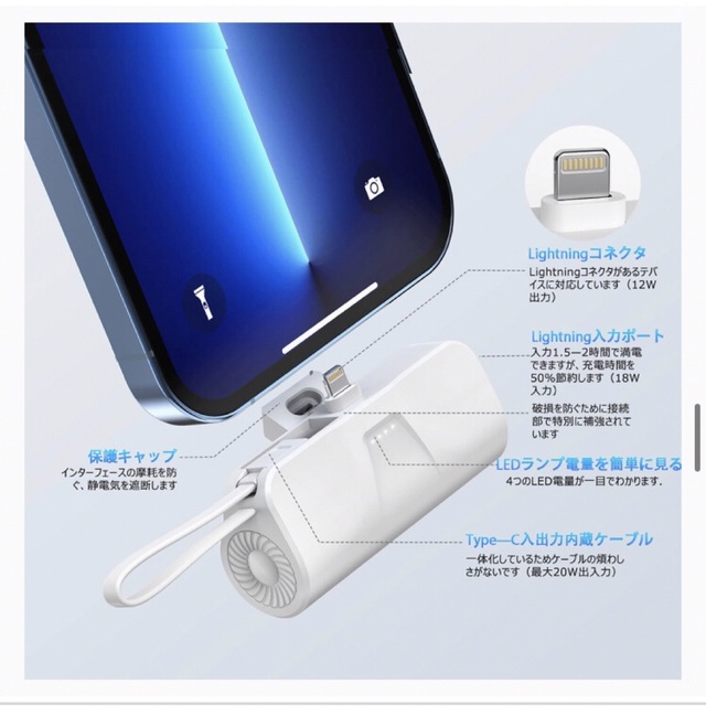 新品☆モバイルバッテリー　軽量小型 Lightning  オシャレ iphone スマホ/家電/カメラのスマートフォン/携帯電話(バッテリー/充電器)の商品写真