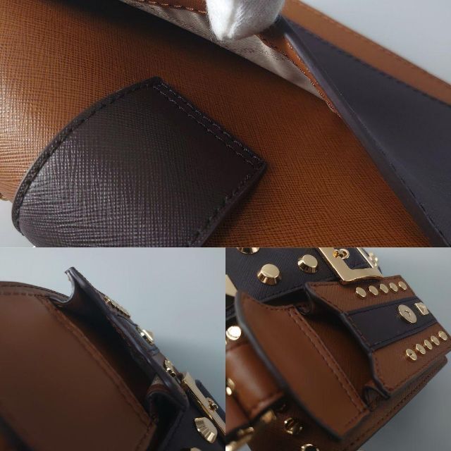 極美品 マイケルコース クロスボディ ブラウン スタッズ ゴールド