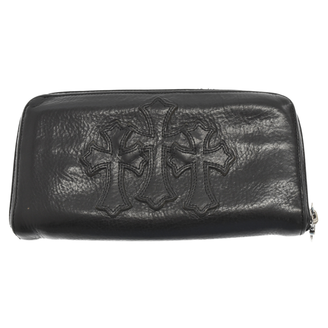 CHROME HEARTS クロムハーツ REC F ZIP 3セメタリークロスパッチラウンドジップロングウォレット レザークロスパッチ 長財布 ブラック