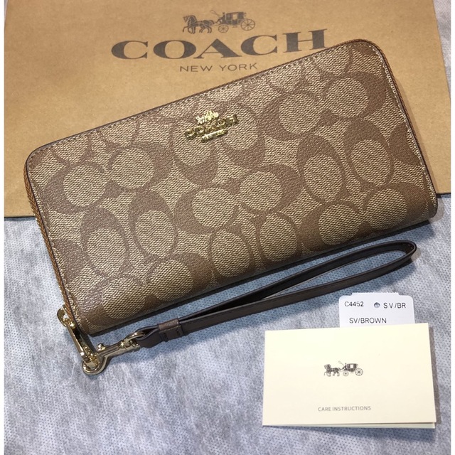 COACH - COACH コーチ 長財布 ストラップ シグネチャー ブラウン（茶