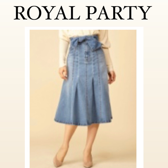 ROYAL PARTY(ロイヤルパーティー)のROYAL PARTY ウエストリボンデニムスカート デニムブルー レディースのスカート(ひざ丈スカート)の商品写真