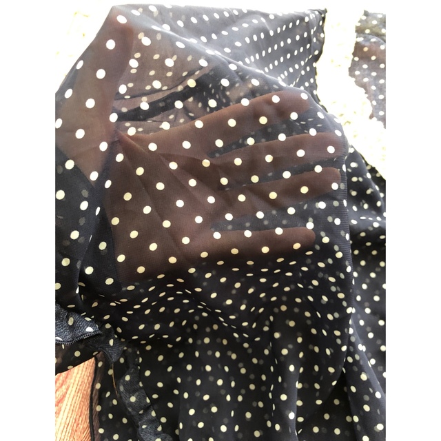 ペプラムブラウス　シアー素材　紺ドット　Mサイズ レディースのトップス(シャツ/ブラウス(半袖/袖なし))の商品写真