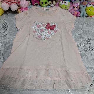 エニィファム(anyFAM)のりんりんさま専用☆エニィファム　裾レース半袖Tシャツ　薄ピンク　リボン　130(Tシャツ/カットソー)