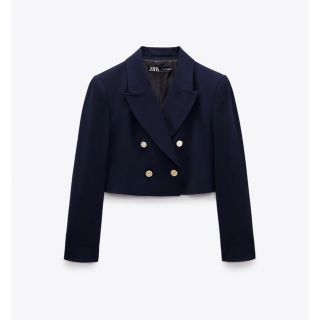 ザラ(ZARA)のZARAクロップド ダブルブレスト ブレザーS(テーラードジャケット)