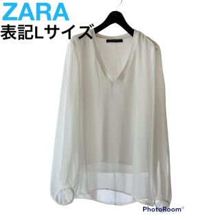 ザラ(ZARA)のザラZARA   L  Vネック　ブラウス　シフォン　トップス　カットソー(カットソー(長袖/七分))