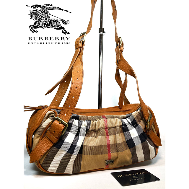 超美品 BURBERRY バーバリー ノバチェック柄 ホース ショルダーバッグ-