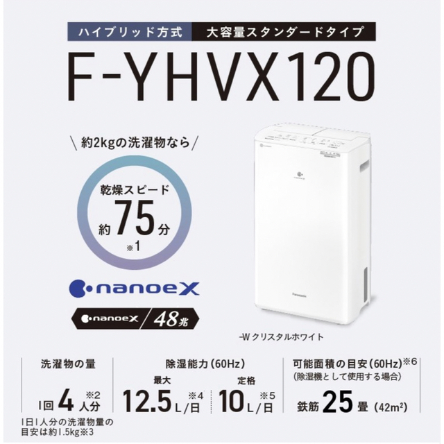 Panasonic 衣類乾燥除湿機 クリスタルホワイト F-YHVX120-W 【海外限定 ...