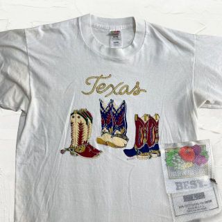 JWT FRUIT ビンテージ 90s 白 テキサス　カウボーイ　ブーツ Tシャ(Tシャツ/カットソー(半袖/袖なし))