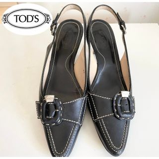 トッズ(TOD'S)の美品訳ありTOD'Sトッズお洒落低ヒールパンプスサンダル37 24レペットザラ(サンダル)