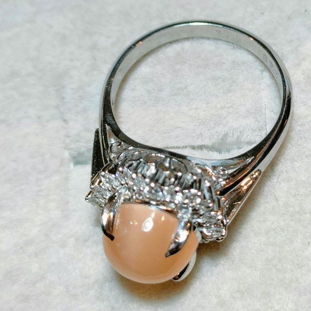 匿名配送 新品仕上げ プラチナ ムーンストーン ダイヤモンド リング 真贋鑑定済 レディースのアクセサリー(リング(指輪))の商品写真