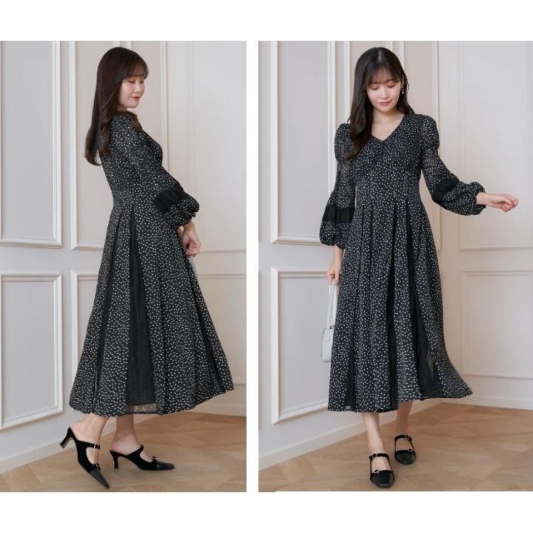 【Her lip to 】Lace-Trimmed Pin Dot Dress