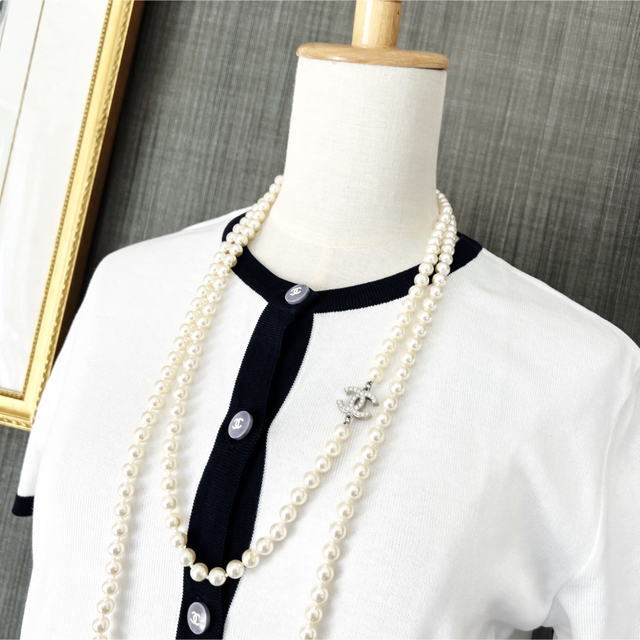 美品 CHANEL シャネル バイカラー コットン カーディガン ヴィンテージ