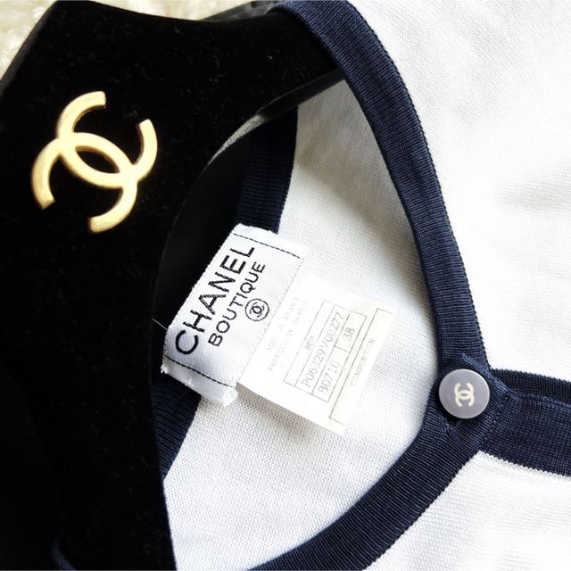美品 CHANEL シャネル バイカラー コットン カーディガン ヴィンテージ