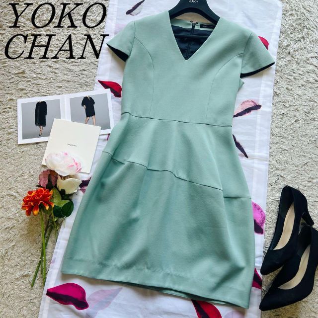 【美品】YOKO CHAN バルーンワンピース グリーン 半袖 38 膝丈