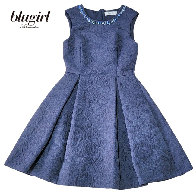 極美品】ブルーガール BLUGIRL ジャガード 花 ビジュー装飾 ワンピース