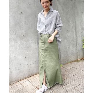 スピックアンドスパン(Spick & Span)の美品　Spick & Span  綿麻チノマキシスカート　カーキ　36(ロングスカート)