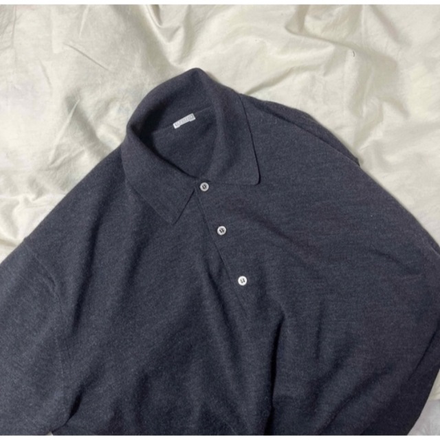 22aw a.presse L/S Knit Polo Shirt Navy 2
