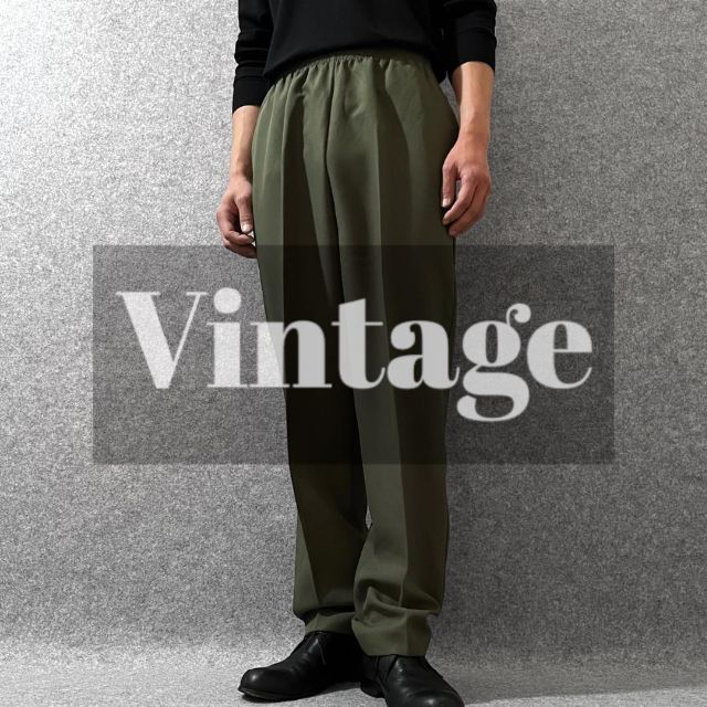 【vintage】ワイドテーパード イージーパンツ スラックス オリーブ XL