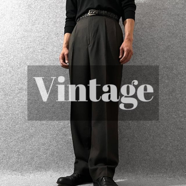 ART VINTAGE(アートヴィンテージ)の【vintage】ワイド ストレート 2タック スラックス ブラウン W34 メンズのパンツ(スラックス)の商品写真