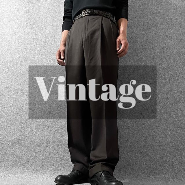 ART VINTAGE(アートヴィンテージ)の【vintage】2タック ウール ワイド スラックス ダブル ブラウン W35 メンズのパンツ(スラックス)の商品写真