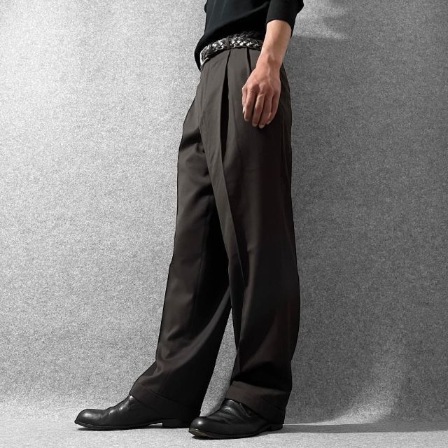 ART VINTAGE(アートヴィンテージ)の【vintage】2タック ウール ワイド スラックス ダブル ブラウン W35 メンズのパンツ(スラックス)の商品写真