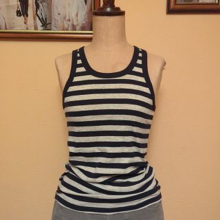 プチバトー(PETIT BATEAU)のPETIT BATEAU プチバトー　ボーダー タンクトップ　ネイビー×グレー(タンクトップ)