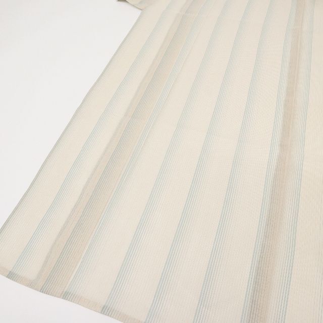 長尺□夏着物◇小紋□縞グラデーション□生成り色×柳煤竹色◇正絹◇KY4