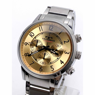 テクノス(TECHNOS)のT533 美品 テクノス クロノグラフ 腕時計 ゴールド文字盤 クオーツ 希少(腕時計(アナログ))