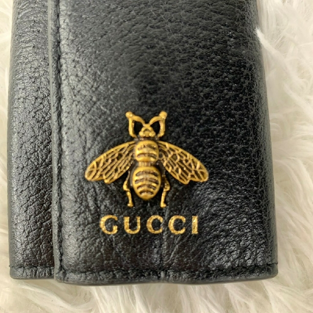 美品 GUCCI グッチ アニマリエ ビー 6連 キーケース 黒 金 レザー 蜂