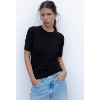 ザラ(ZARA)の美品☆ZARA ベーシック　ニット　セーター　M 半袖☆ユニクロ　オペーク　ロペ(カットソー(半袖/袖なし))