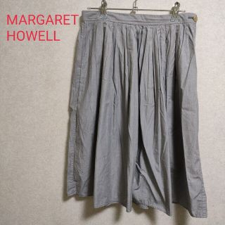 マーガレットハウエル(MARGARET HOWELL)のMARGARET HOWELL コットンギャザースカート　ストライプ　日本製(ひざ丈スカート)