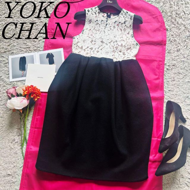 良品】YOKO CHAN レースドッキングワンピース 38 ノースリーブ-