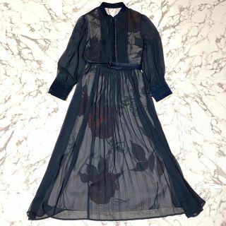 アメリヴィンテージ(Ameri VINTAGE)のアメリ ELLA VEIL DRESS ワンピース ドレス 花柄 ネイビー(ロングワンピース/マキシワンピース)