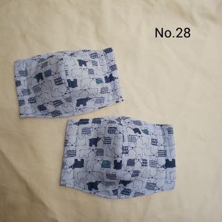 キッズサイズ ガーゼマスク２枚組 No.28 シロクマ 水色 ハンドメイド(外出用品)