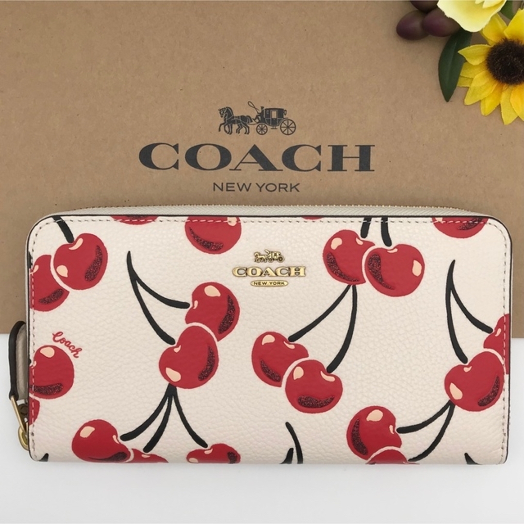 COACH 長財布 ★大人気★ アコーディオンジップウォレット チェリー 新品レディース