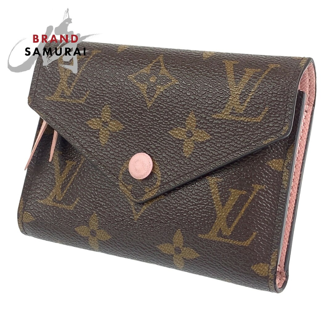 美品 LOUIS VUITTON ルイヴィトン モノグラム ポルトフォイユ ヴィクトリーヌ ブラウン 茶 ピンク レザー M62360 三つ折り財布 折財布 レディース 401342