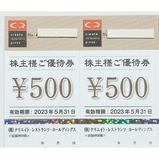 クリエイトレストランツ 株主優待 1000円分　しゃぶ菜・磯丸水産等(レストラン/食事券)