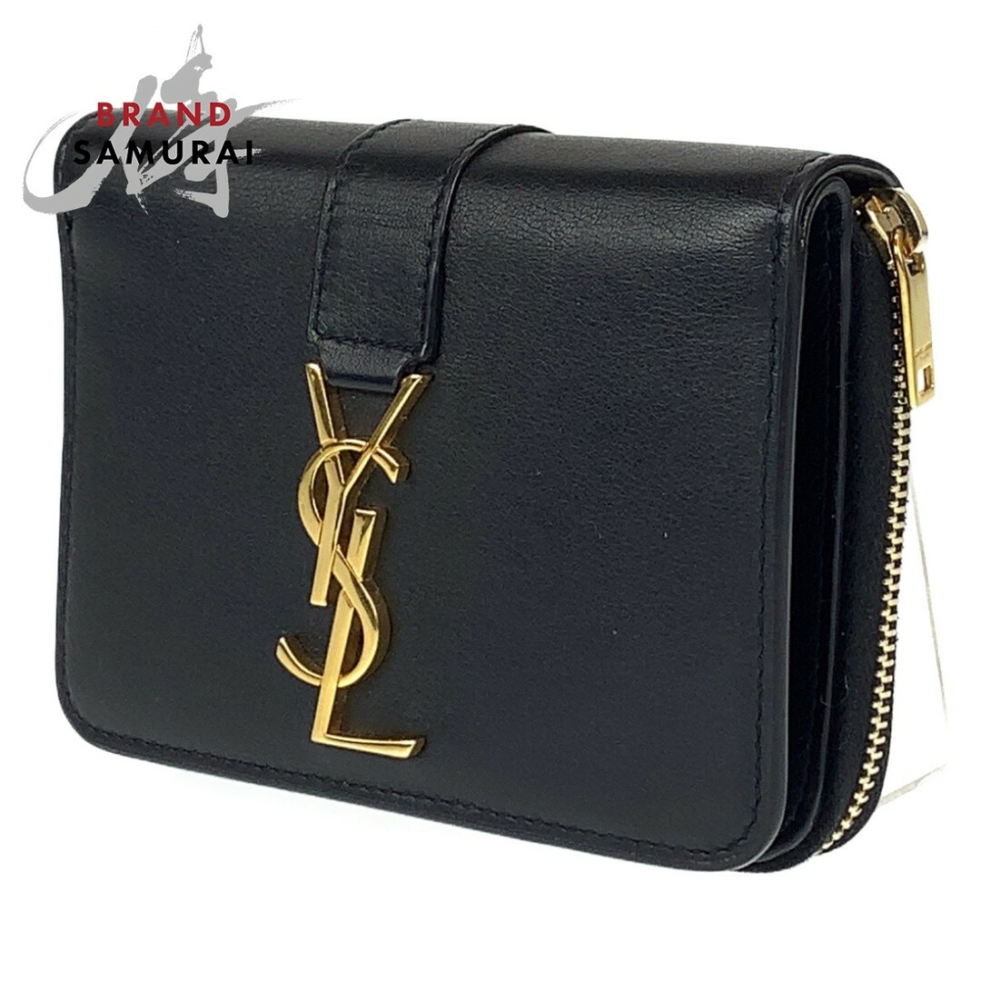 YVES SAINT LAURENT イヴ・サンローラン タイニー ブラック 黒 レザー 二つ折り財布 コンパクトジップウォレット レディース 400708