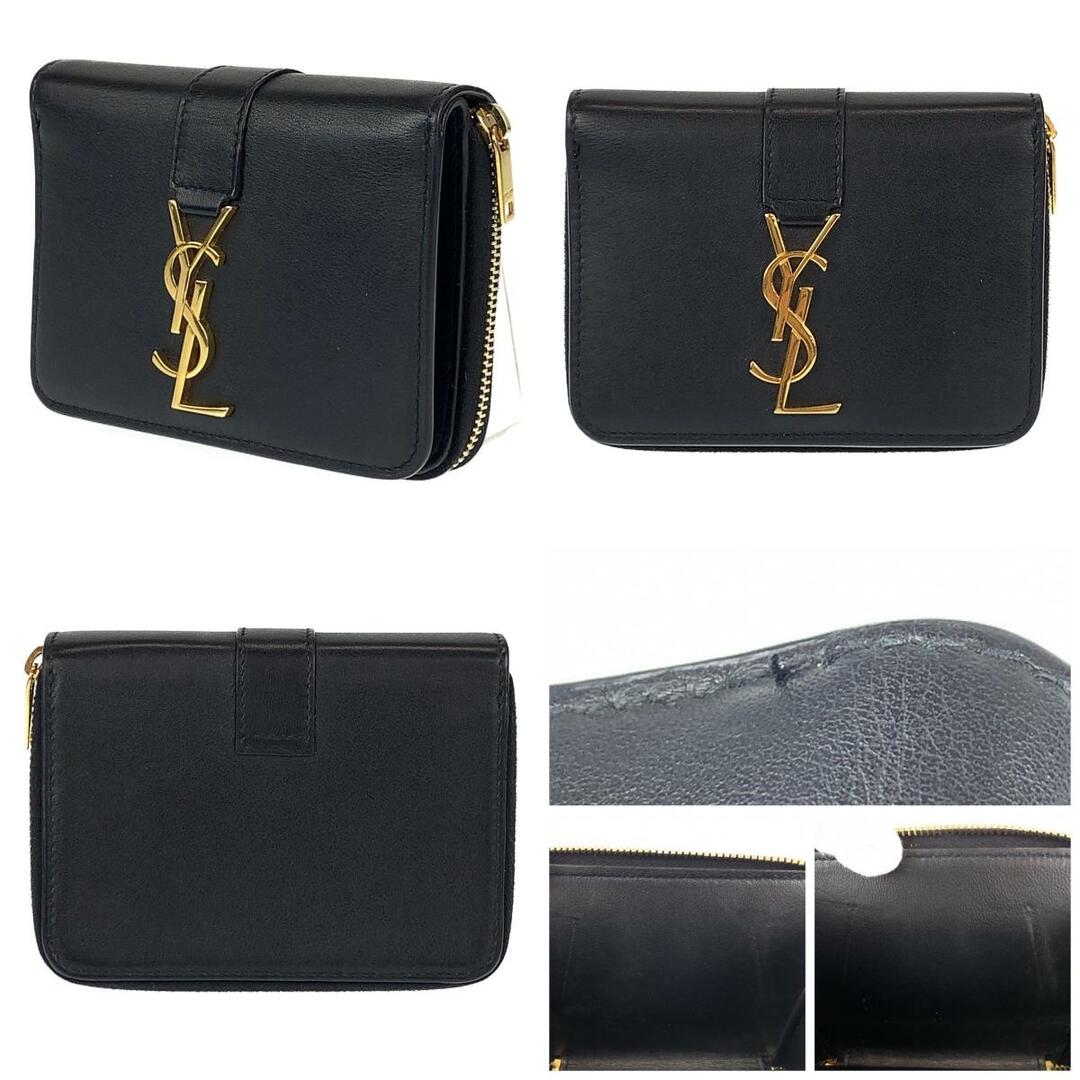 YVES SAINT LAURENT イヴ・サンローラン タイニー ブラック 黒 レザー 二つ折り財布 コンパクトジップウォレット レディース 400708