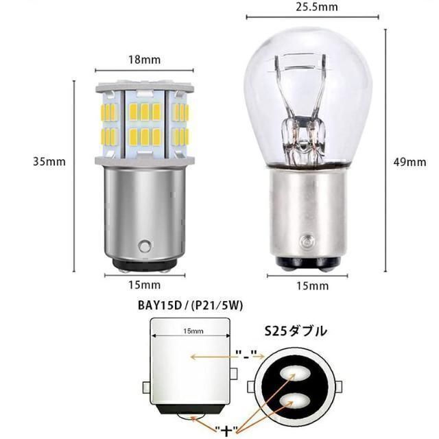 S25 LED ダブル球 ホワイト テールランプ ブレーキランプ 12V-24V