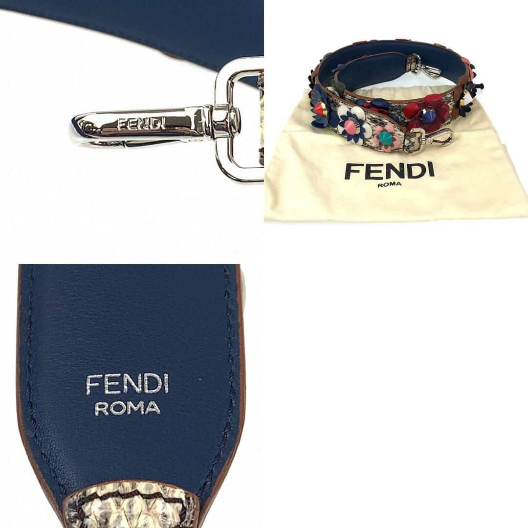 ストラップ/イヤホンジャック美品 FENDI フェンディ ストラップユー マルチカラー ネイビー ブラウン レザー /プラスチック ショルダーストラップ レディース 400877