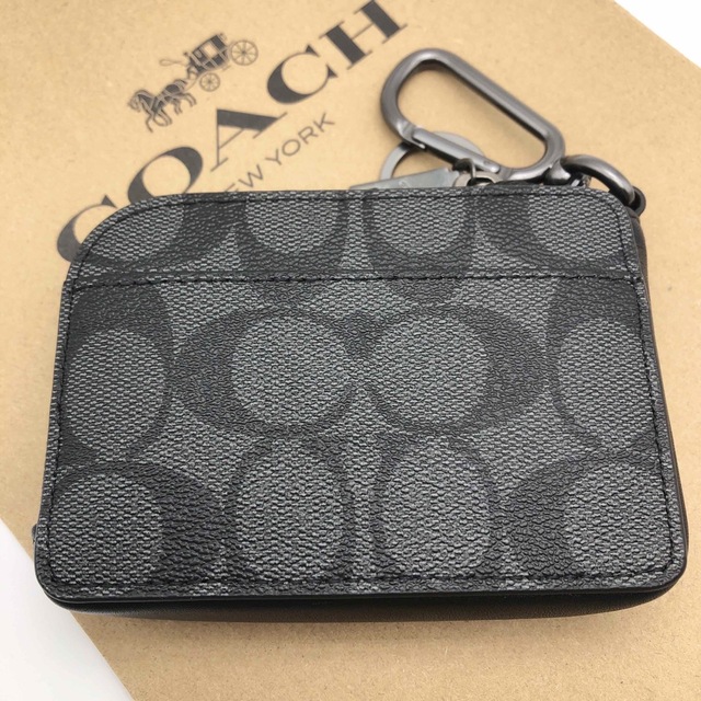 新品＊Coach Lジップ キー ケース シグネチャー  チャコール