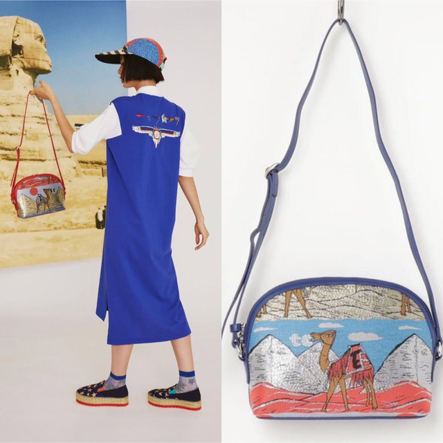 ツモリチサト 駱駝 ピラミット刺繍ジャガードショルダーバッグ ブルー 新品タグ付ショルダーバッグ