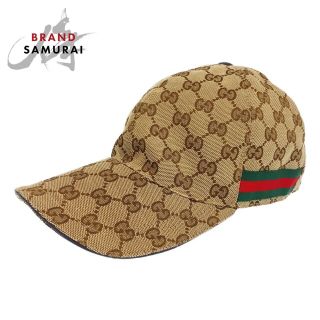 グッチ(Gucci)の美品 GUCCI グッチ シェリーライン GG柄 ベージュ 赤 緑 GGキャンバス 200035 キャップ 帽子 レディース 401123 【中古】(キャップ)