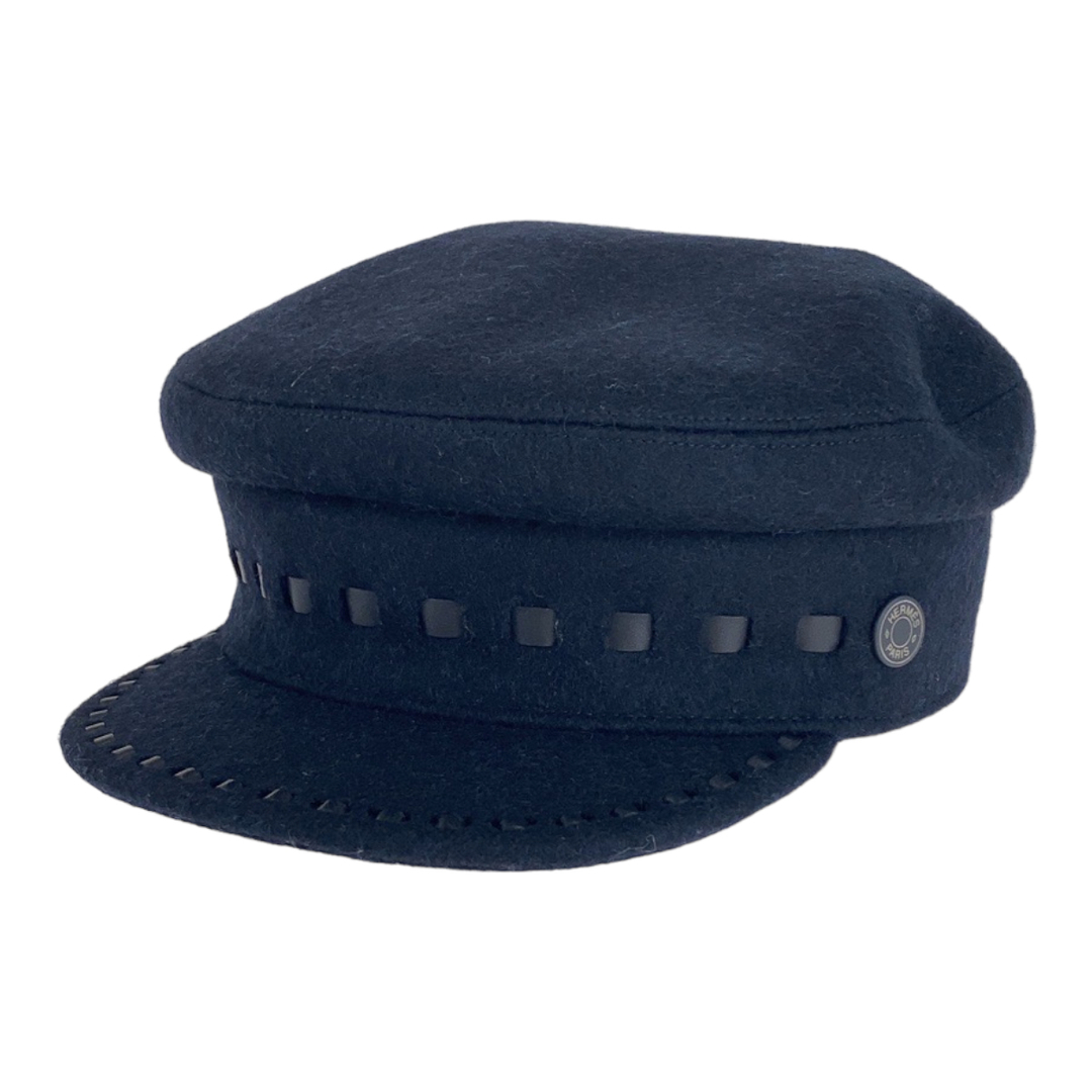 超美品 HERMES エルメス サイズ58 ネイビー 紺色 ウール キャスケット 帽子 レディース 401232