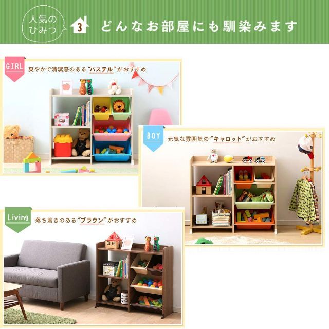 【色: パステル】アイリスオーヤマ おもちゃ箱 天板・本棚付き パステル 幅88 3