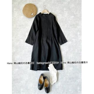 フォグリネンワーク(fog linen work)の2365R リトアニア製　リネン　麻　ハイネックロングワンピース 黒 長袖(ロングワンピース/マキシワンピース)