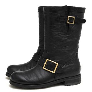 ジミーチュウ(JIMMY CHOO)のジミーチュウ／Jimmy Choo エンジニアブーツ シューズ 靴 レディース 女性 女性用レザー 革 本革 ブラック 黒  247 BIKER Unlined 定番 シボ革 シュリンクレザー(ブーツ)