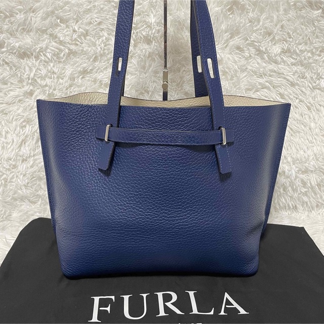 FURLA フルラ トートバッグ シボ革 ブルー - トートバッグ